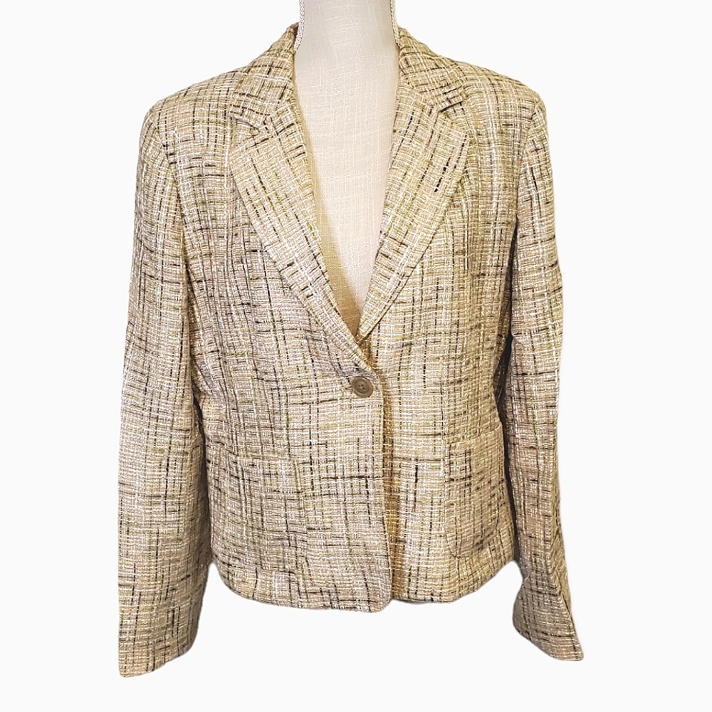 RAFAELLA | Women's tan tweed blazer sports coat. Size 14.